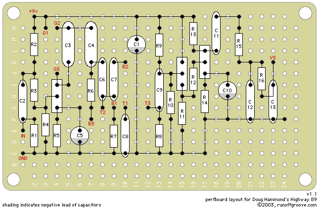 perfboard layout for Doug Hammond's Highway 89