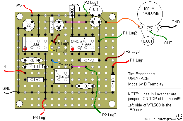 Uglyface layout, small perfboard